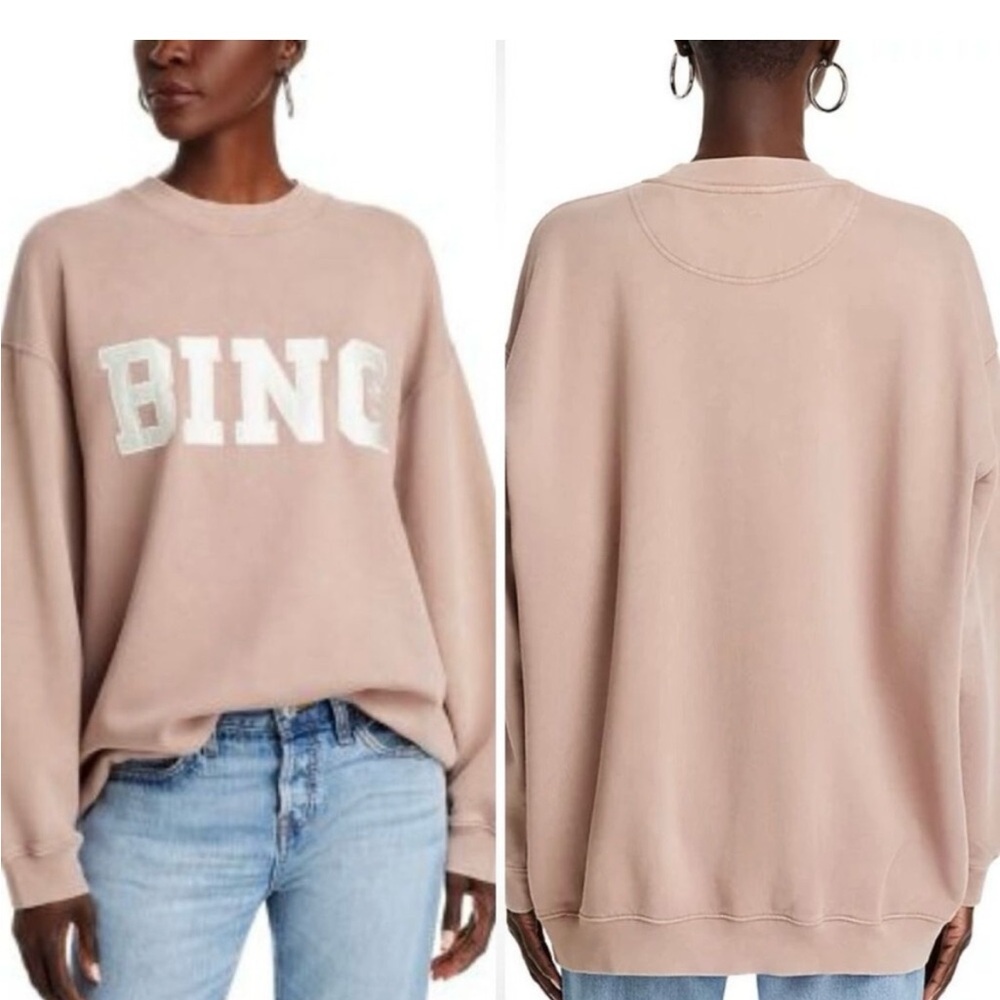 Anine Bing Satin Letter Crewneck Sweatshirt with Relaxed Oversized Fit